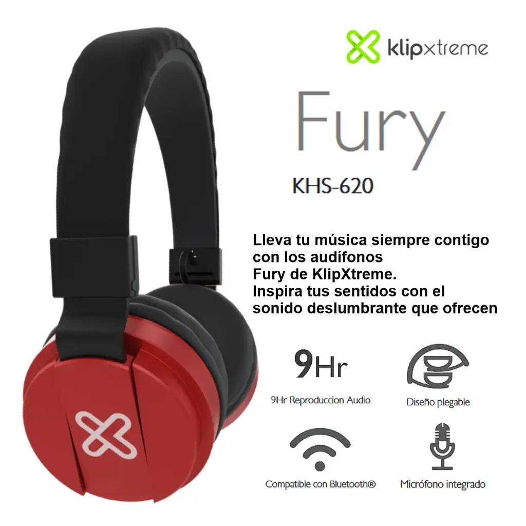 Auricular bluetooth Klip Xtreme Fury Rojo-4.webp