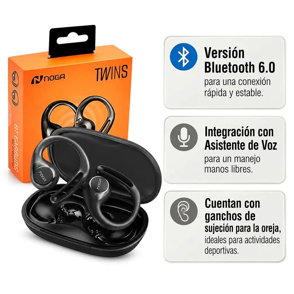 Auricular bluetooth Noga Twins 60 bluetooth 6 Negro táctil llamadas-4.webp