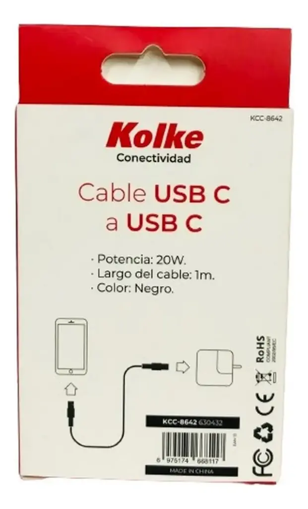 Cable USB tipo C a USB tipo C Kolke 20W 1m negro KCC-8642-3.webp