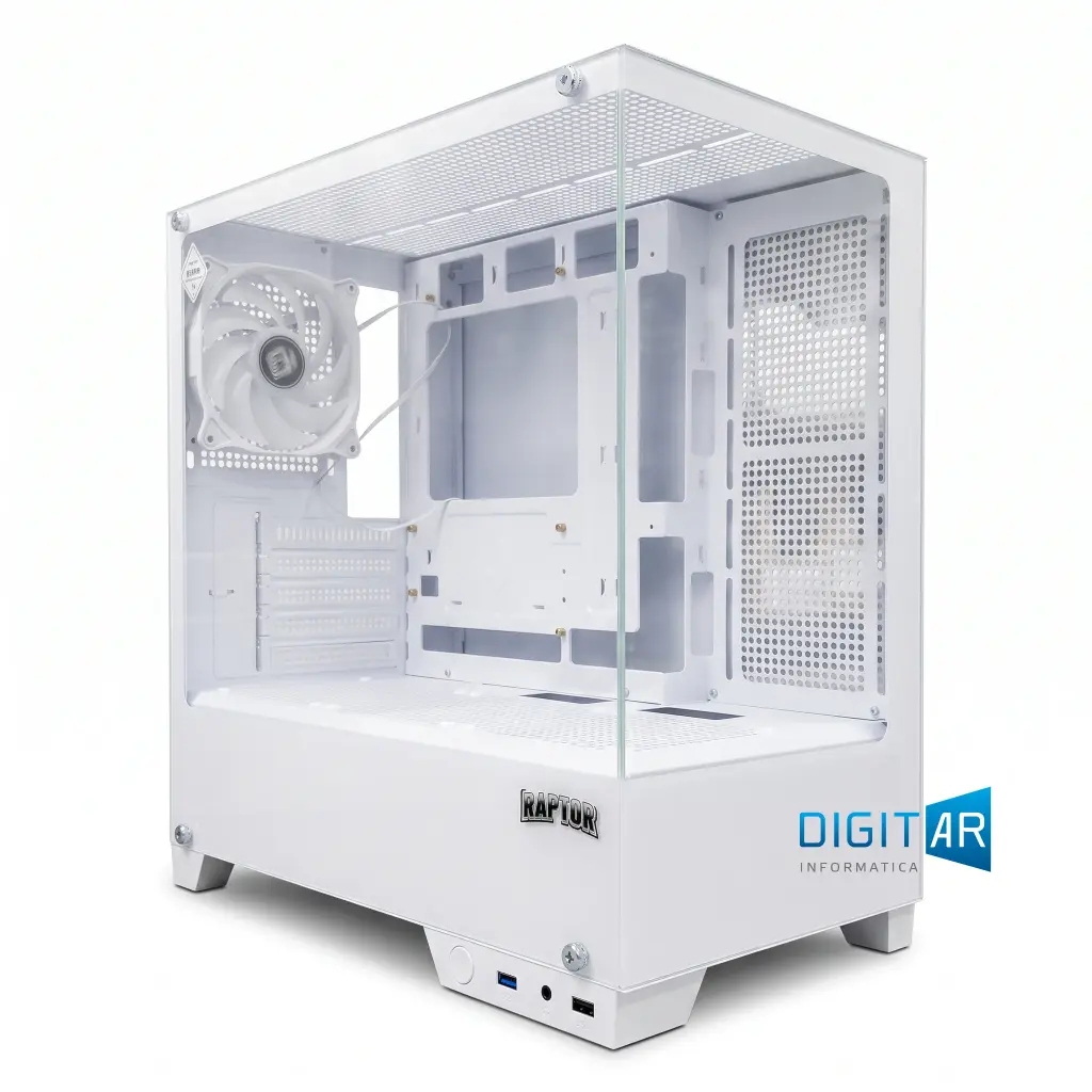 Gabinete Raptor Thunder Strike blanco vidrio templado x2 Mid-Tower 1 cooler RGB.webp
