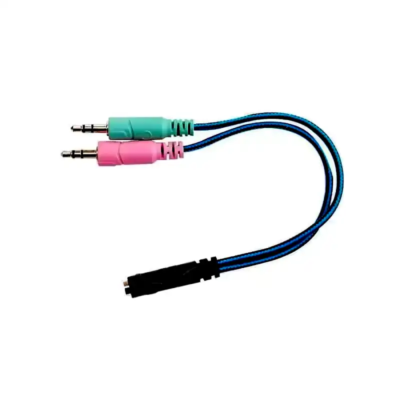 Cable adaptador auricular 1 entrada 3.5mm 3 contactos a 2 salidas estereo PC Nisuta 