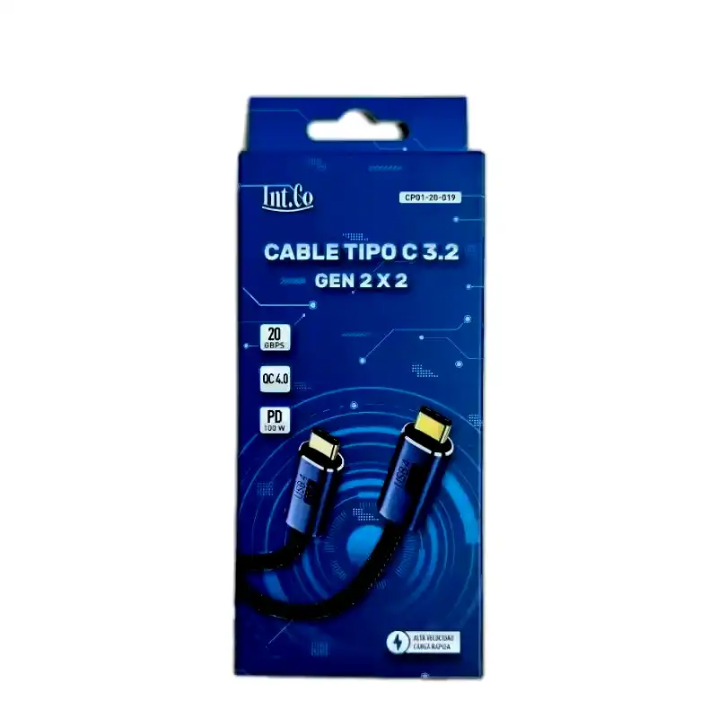 Cable USB tipo C macho a usb tipo c macho gen 2 x2 1mt QC 4.0 100W Int.co 
