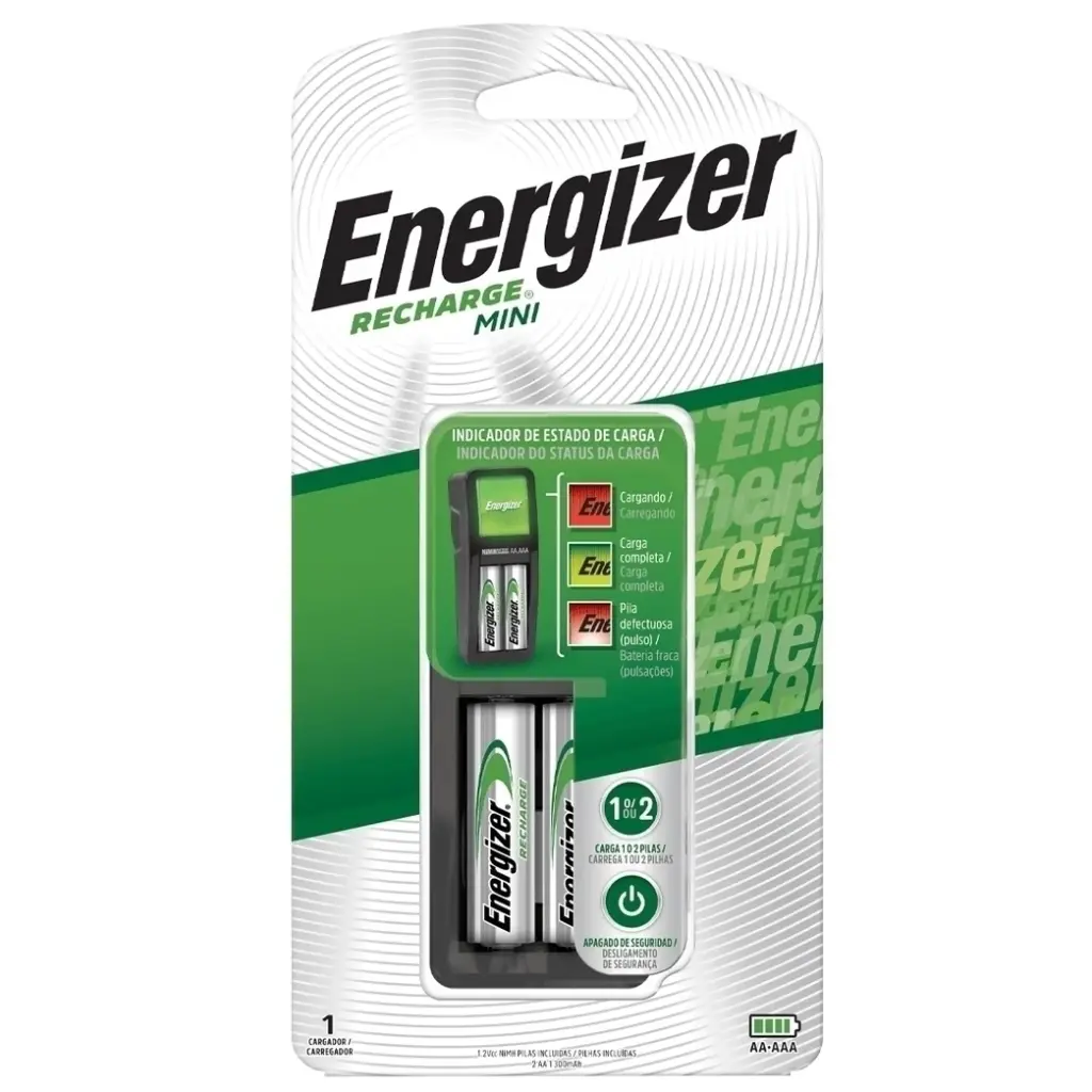 Cargador de 2 pilas recargables Energizer Mini AA / AAA c/2 pilas AA 