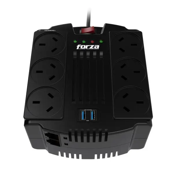 Estabilizador Forza 1200VA/600W 6 tomas c/usb Regulador autom 