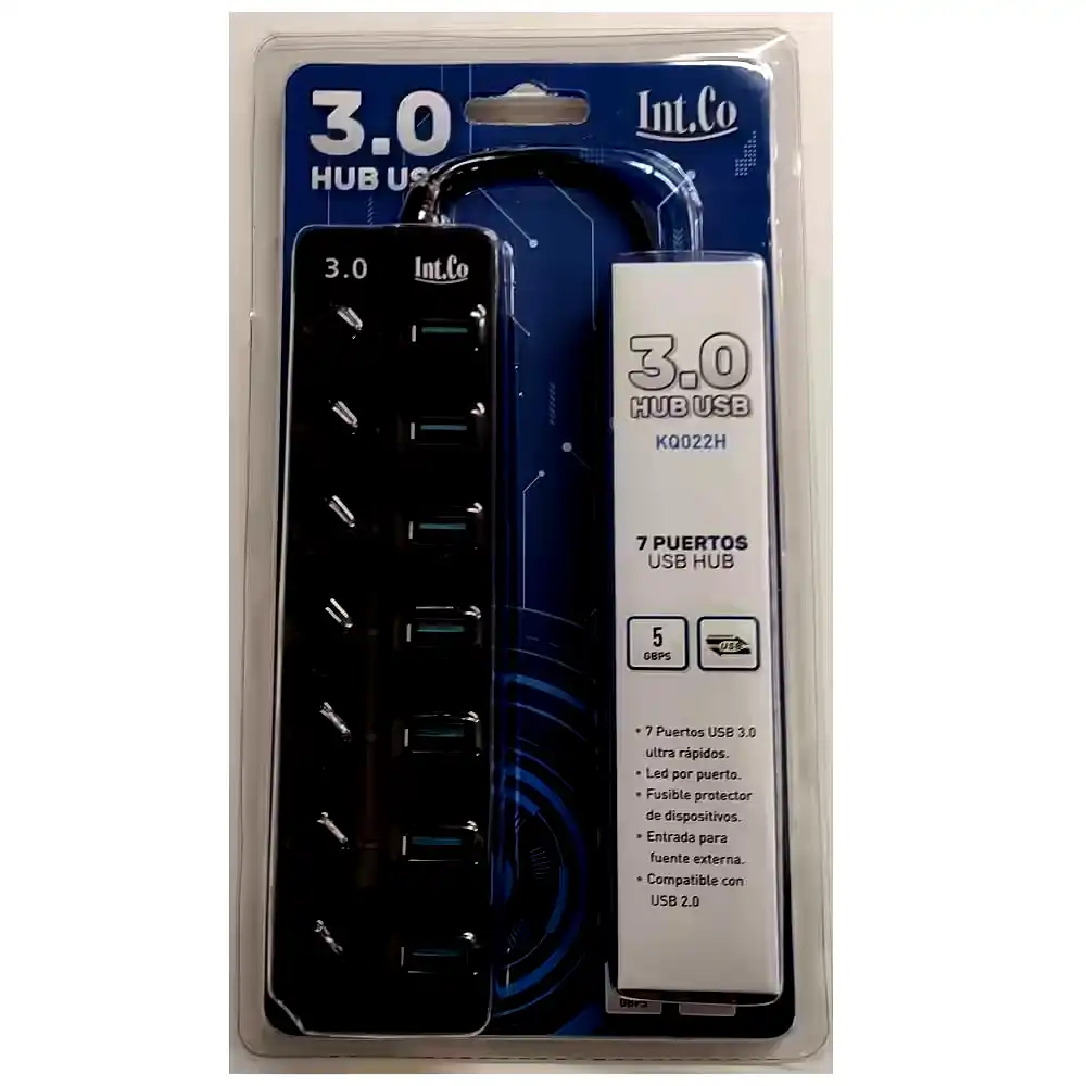HUB USB 3.0 de 7 Puertos c/interruptor y conector energía Int.co 