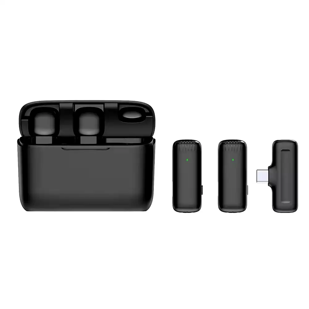 Micrófonos corbateros inalámbricos doble recargables J13 Android estuche de carga transmisiones en vivo youtubers - Usb tipo c 