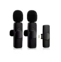Micrófonos corbateros inalámbricos doble recargables K9i Iphone Ipad p/entrevistas youtubers reducción de ruido c/accesorios - Lightning 