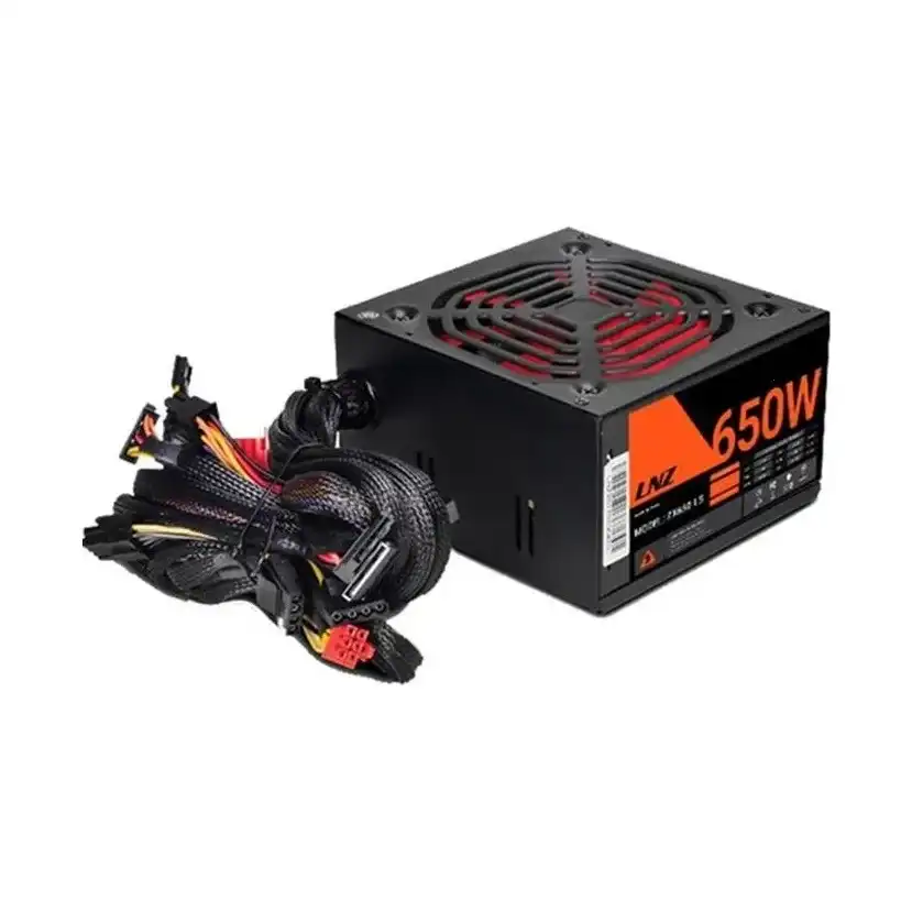 Fuente pc LNZ ZX-650W genéricos 32A cables largos led rojo