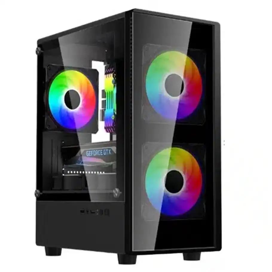 Gabinete LNZ M10 vidrio temp 3 cooler rainbow rgb micro-atx