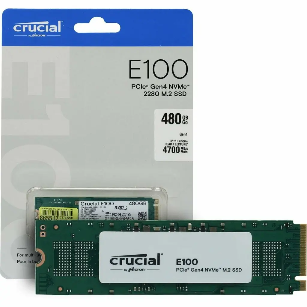 Disco SSD M.2 NVMe Crucial 480GB E100 PCIe 4.0 4700MB/s