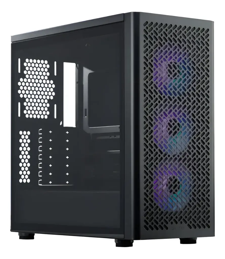 Gabinete Cooler Master Elite 502 negro 3 coolers rgb vidrio temp