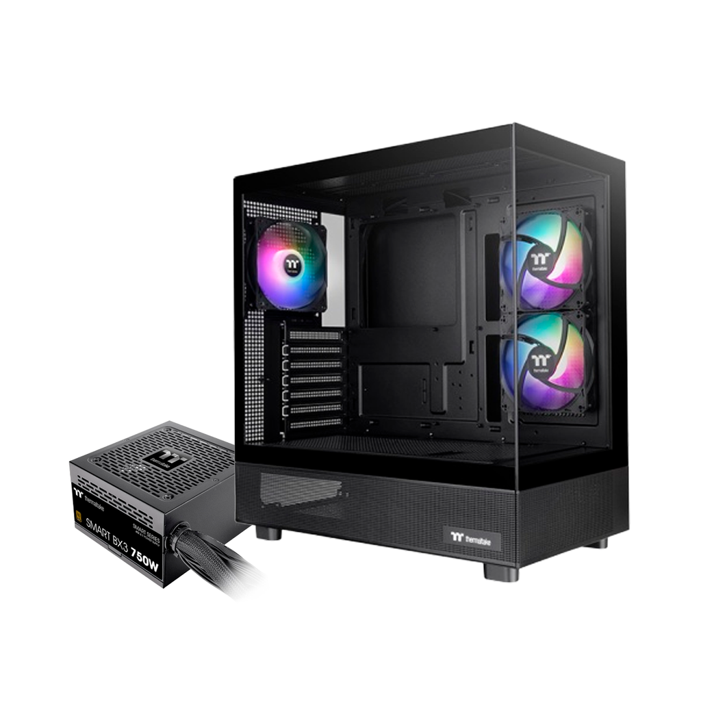 Gabinete Thermaltake View 270 Plus Lite vidrio templado x2 3 coolers ARGB con fuente 750W bronze