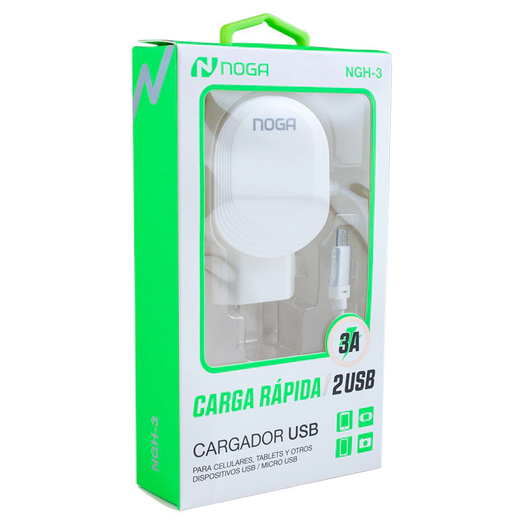 Cargador microusb carga rapida Noga 3A blanco