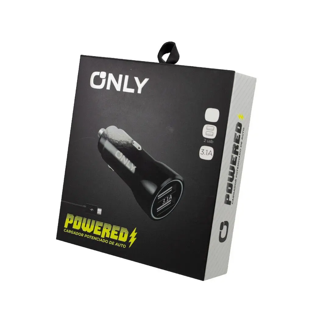 Cargador de auto 12v carga rápida Xaea Gear Negro - 1 usb 1 usb tipo c + cable tipo c potenciado 3.1A