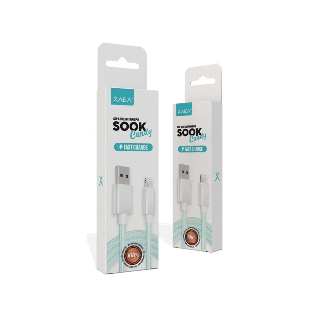 Cable usb a lightning Carga rápida Xaea Sook candy 1mt Carga y datos blanco y verde
