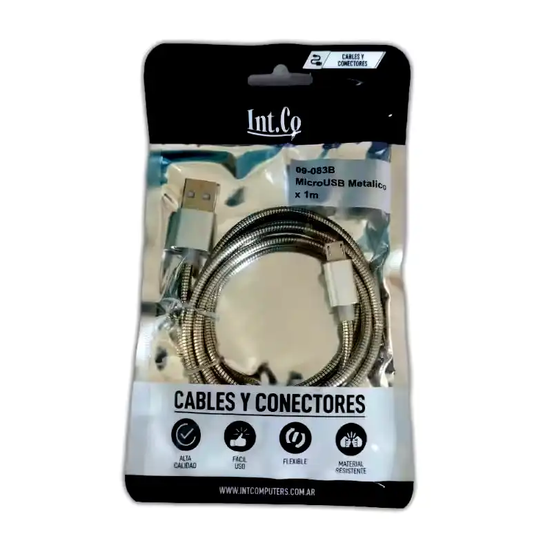 [09-083B] Cable micro usb a usb carga y datos malla metálica 1m Int.co 