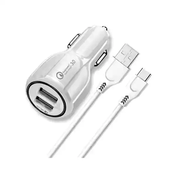 [CA-USBDUALFCM] Cargador de auto micro-usb Soul c/cable carga rápida 
