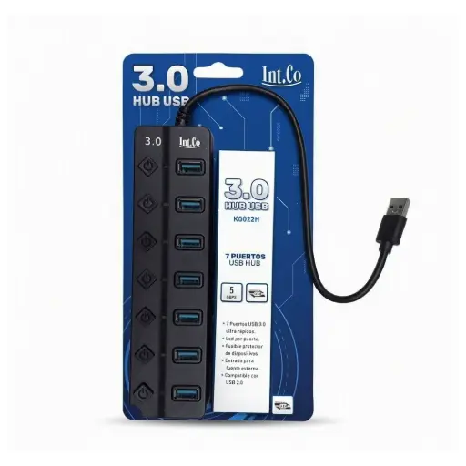 [KQ022H] HUB USB 3.0 de 7 Puertos c/interruptor y conector energía Int.co 