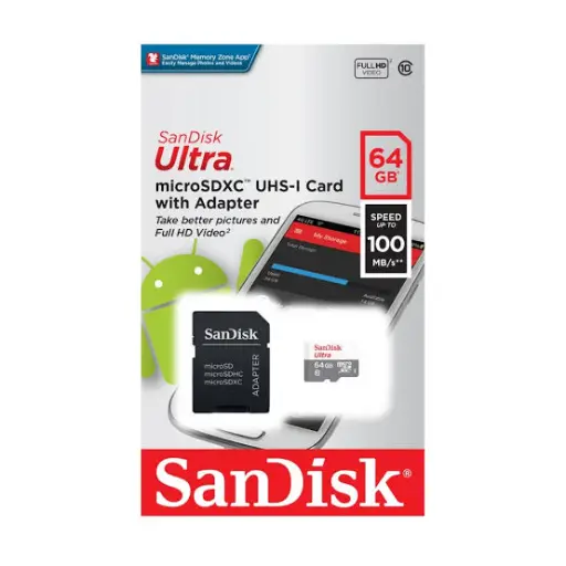 [SDSQUNR-064G-GN3MA] Memoria MicroSD HC Sandisk 64GB Ultra C10 UHS-I 100MB/S 