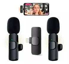 [K9i Dual] Micrófonos corbateros inalámbricos doble recargables K9i Iphone Ipad p/entrevistas youtubers reducción de ruido c/accesorios - Lightning 