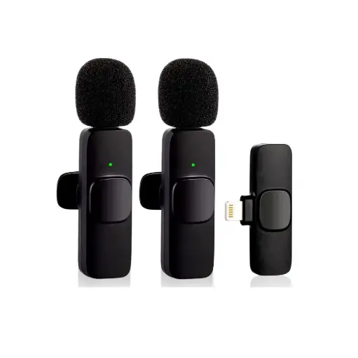 [K9i Dual] Micrófonos corbateros inalámbricos doble recargables K9i Iphone Ipad p/entrevistas youtubers reducción de ruido c/accesorios - Lightning 
