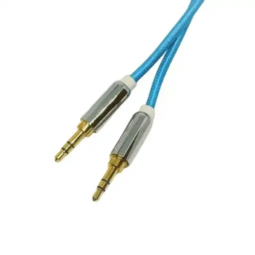 [4150630] Cable audio extensión miniplug 3.5mm M/M 1mt tela reforzada celeste