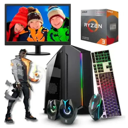 [PC-AMD04] PC Completa AMD Ryzen 3 3200G SSD 240GB RAM 8GB Gabinete c/kit periféricos gamer monitor 19"