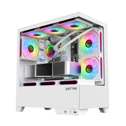 [MR19-Thunder Strike White] Gabinete Raptor Thunder Strike vidrio templado x2 Mid-Tower 1 cooler RGB blanco