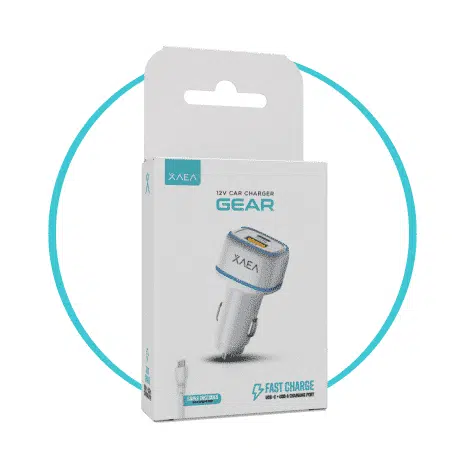 [CARS08504010] Cargador de auto 12v carga rápida  - 1 usb 1 usb tipo c + cable tipo c Blanco Xaea Gear MODS-504