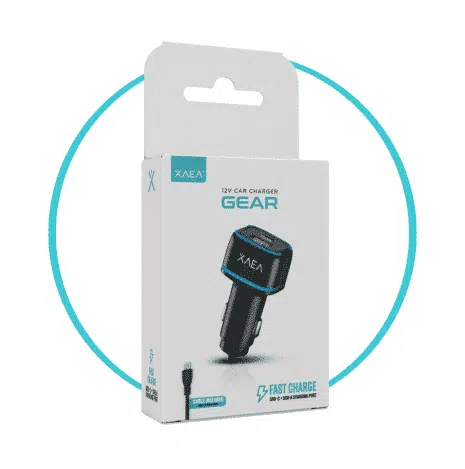 [CARS08504020] Cargador de auto 12v carga rápida - 1 usb 1 usb tipo c + cable tipo c Negro Xaea Gear MODS-504