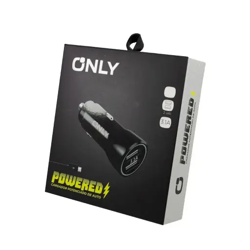 [MOD 37B] Cargador de auto 12v carga rápida Xaea Gear Negro - 1 usb 1 usb tipo c + cable tipo c potenciado 3.1A