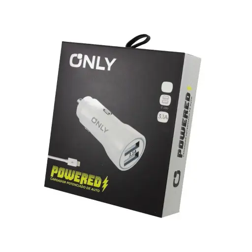 [MOD 37W] Cargador de auto 12v carga rápida Xaea Gear White - 1 usb 1 usb tipo c + cable tipo c potenciado 3.1A