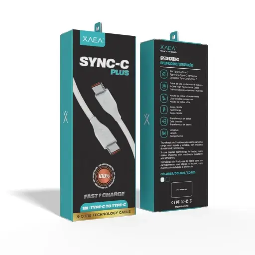[MODX-0083] Cable usb C a usb 3.0 Carga rápida Xaea Sync-C Plus 1mt Carga y datos premium blanco
