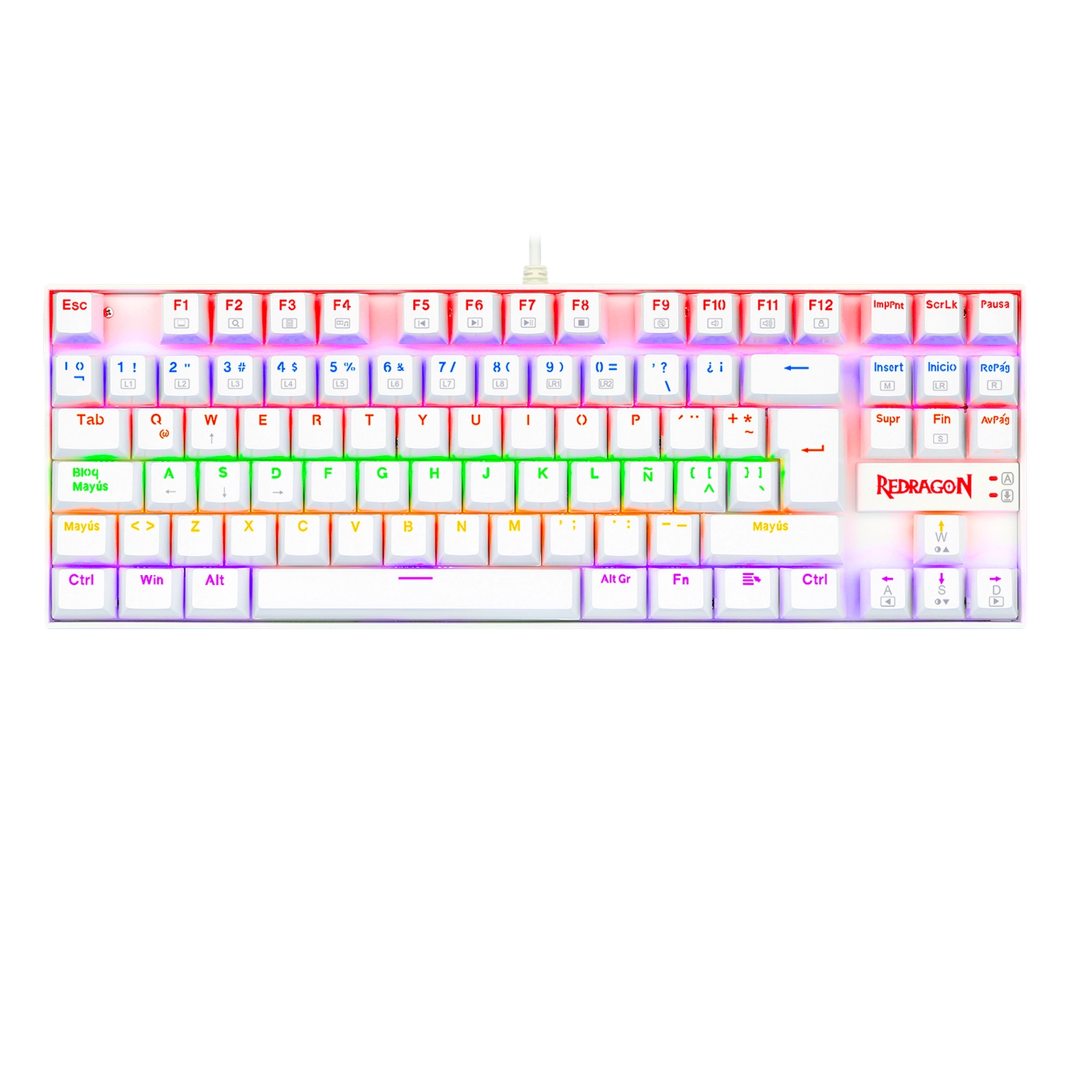 [K552W-KR-SP] Teclado Redragon Kumara 2 K552 Rainbow Blanco