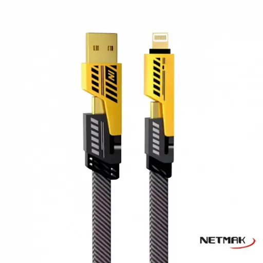 [NM-123] Cable 4 en 1 usb / lightning / usb c carga rápida 60W Netmak 1mt reforzado trenzado carga y datos premium